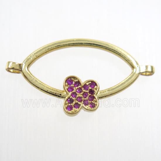copper oval connector paved zircon with butterfly, gold plated