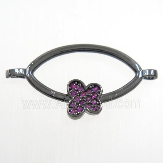 copper oval connector paved zircon with butterfly, black plated