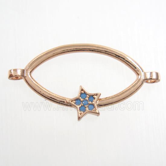 copper oval connector paved zircon with star, rose gold
