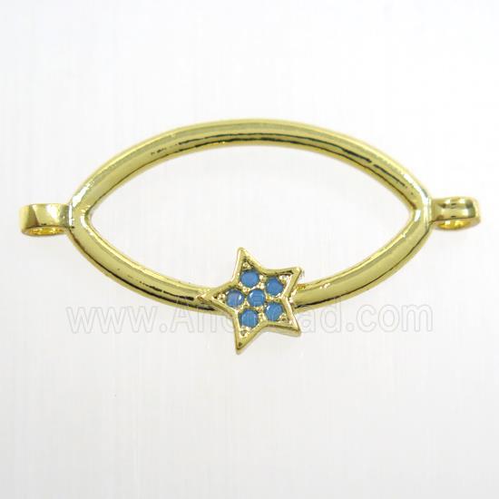 copper oval connector paved zircon with star, gold plated