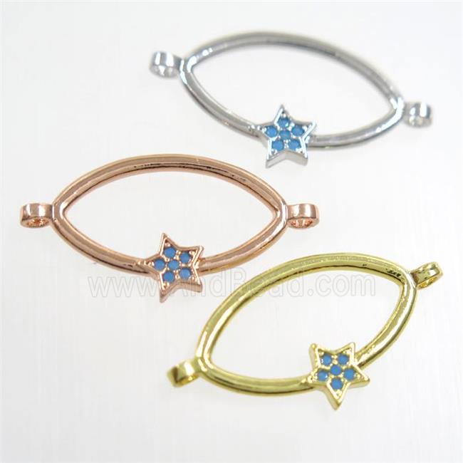 copper oval connector paved zircon with star, mixed
