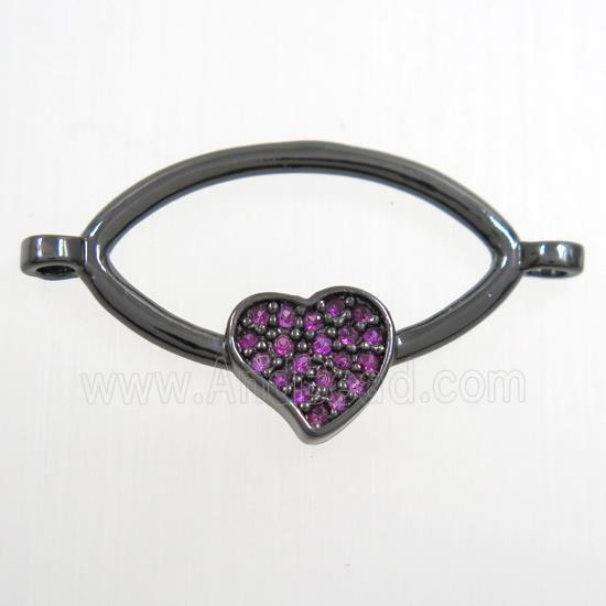 copper oval connector paved zircon with heart, black plated