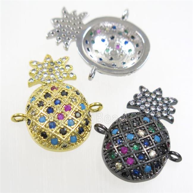 copper pineapple connector paved zircon, platinum plated