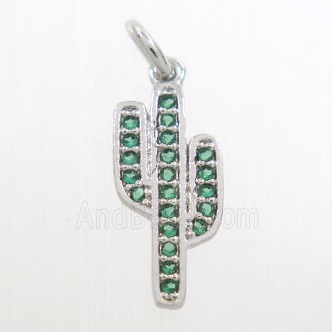 copper cactus pendant paved green zircon, platinum plated