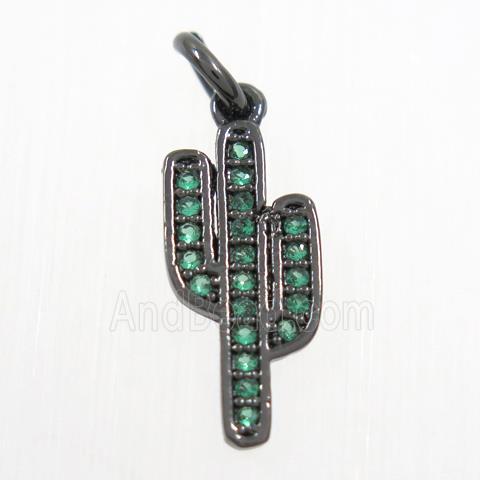 copper cactus pendant paved green zircon, black plated