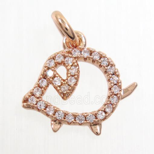 copper pig pendant paved zircon, rose gold