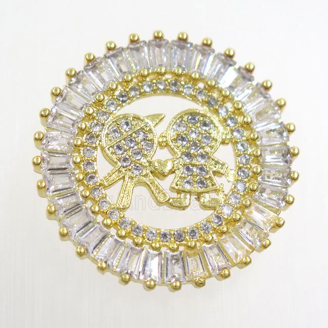 copper pendant paved zircon, circle, gold plated