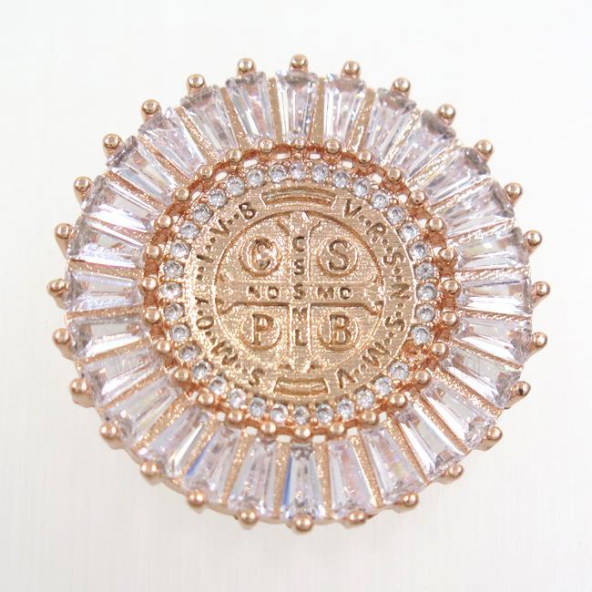 copper circle pendant paved zircon, rose gold