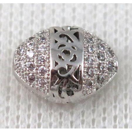 copper spacer bead pave zircon, platinum plated