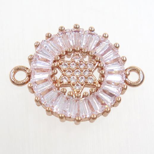 copper circle connector paved zircon, rose gold