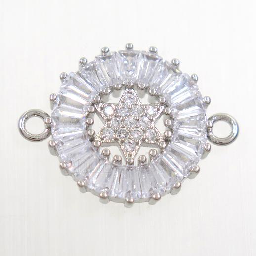 copper circle connector paved zircon, platinum plated