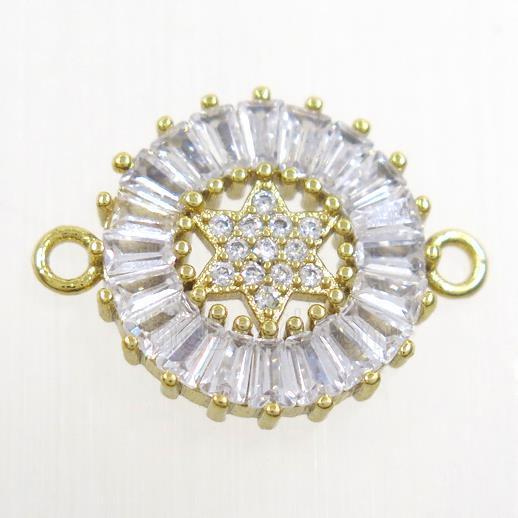 copper circle connector paved zircon, gold plated