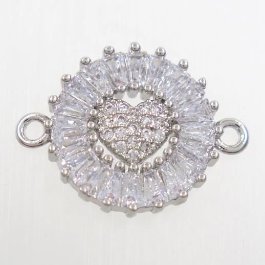 copper circle connector paved zircon, platinum plated