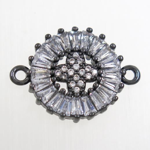 copper circle connector paved zircon with cross, black plated