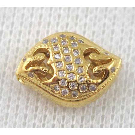 copper spacer bead pave zircon, gold plated
