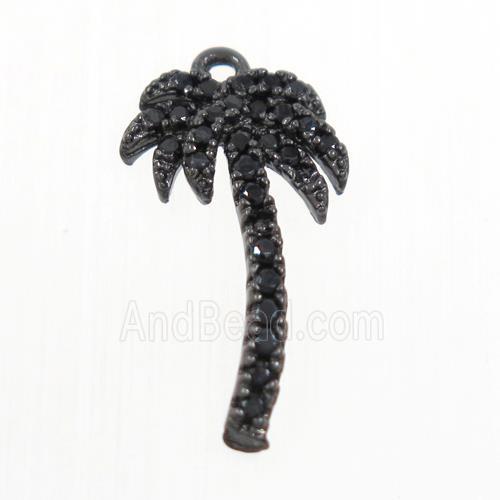 copper coconut tree pendant paved zircon, black plated