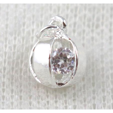 copper pendant pave zircon, silver plated