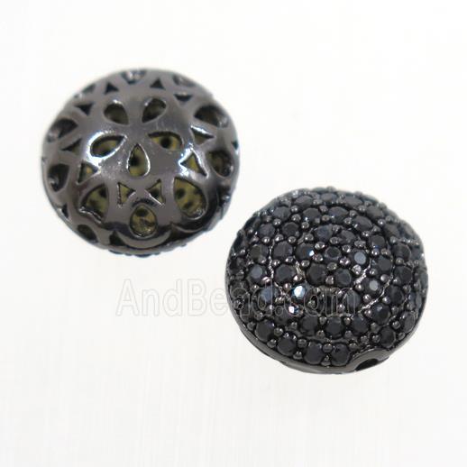 copper button beads paved zircon, black plated
