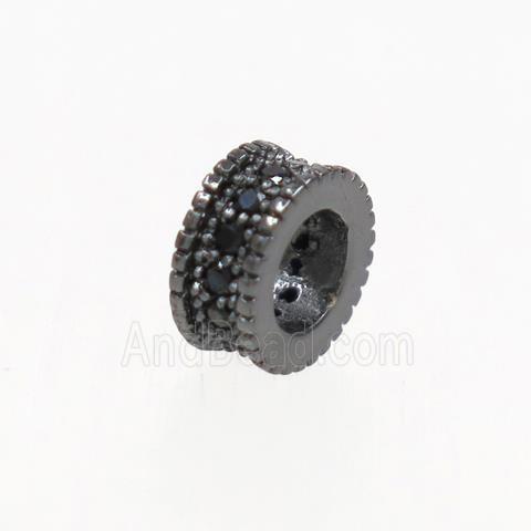 European style copper rondelle beads paved zircon, black plated