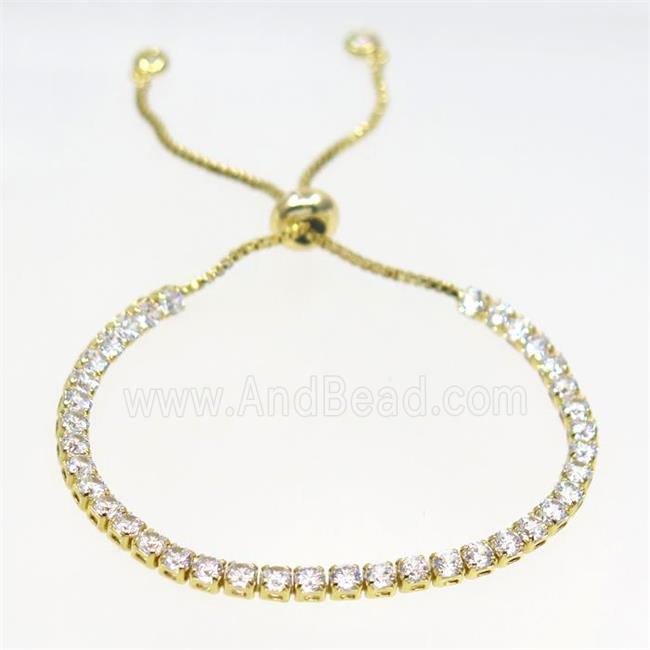 copper bracelet with zircon, adjustable, gold plated