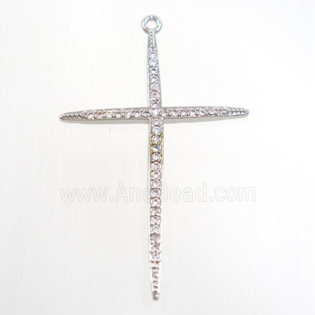 copper cross pendants paved zircon, platinum plated