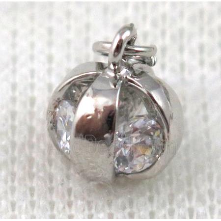 copper pendant pave zircon, platinum plated