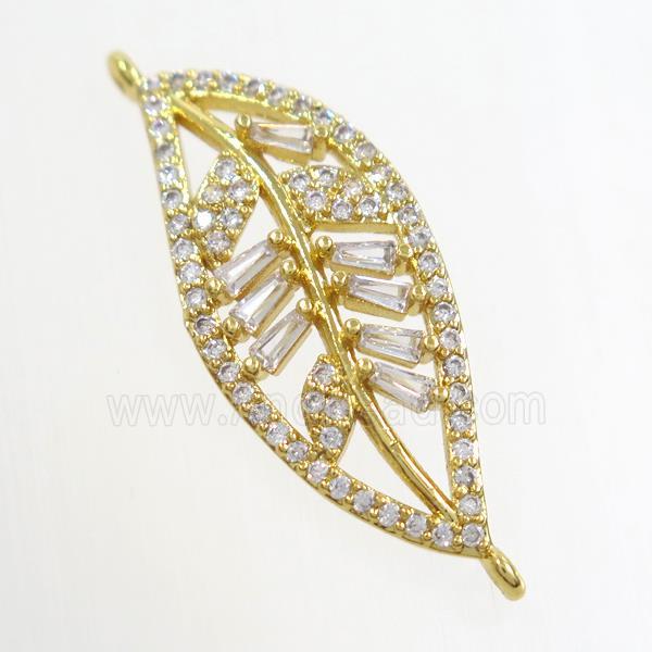 copper leaf connector paved zircon, gold plated
