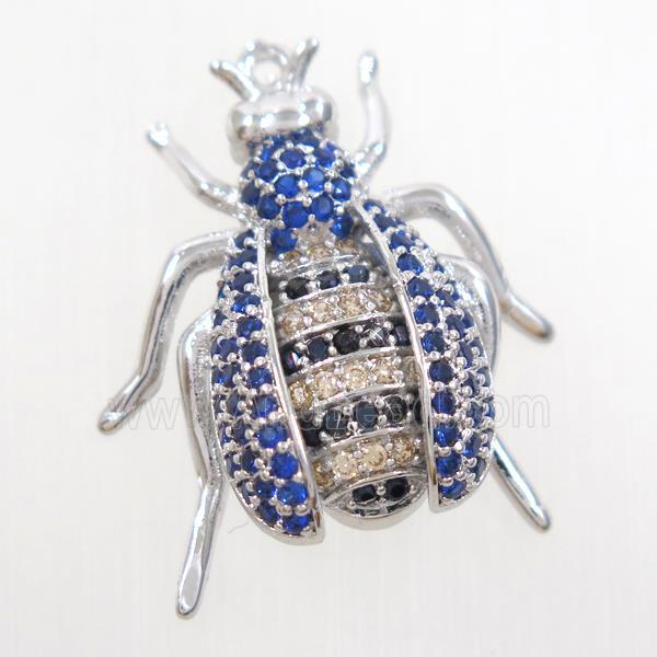 copper honeybee pendant paved zircon, platinum plated