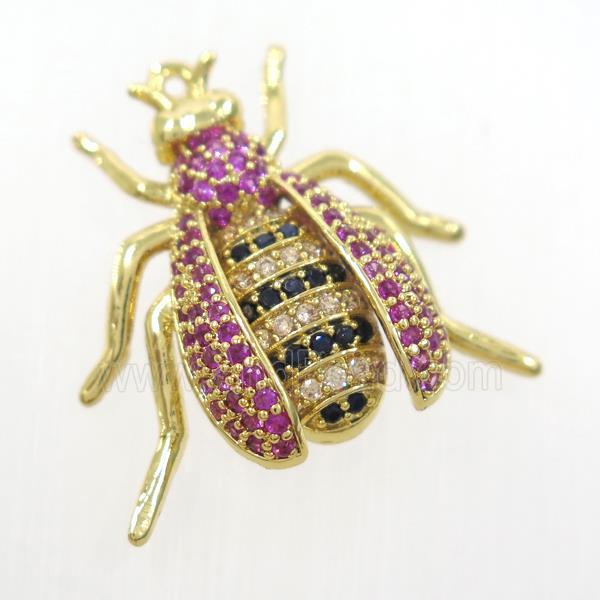 copper honeybee pendant paved zircon, gold plated