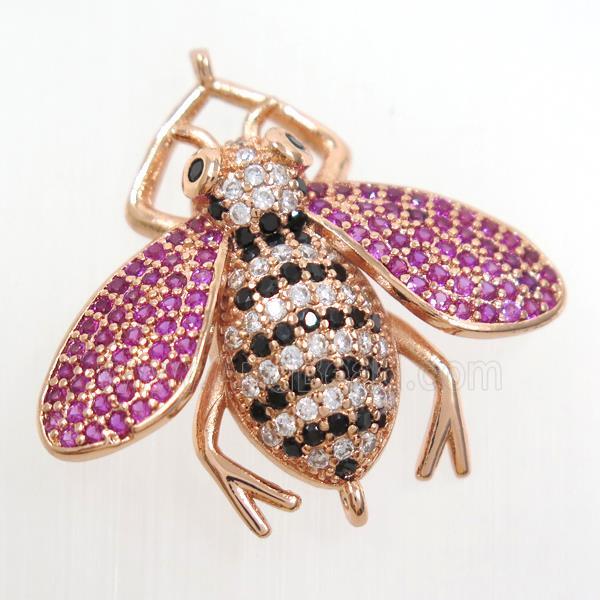 copper honeybee connector paved zircon, rose gold
