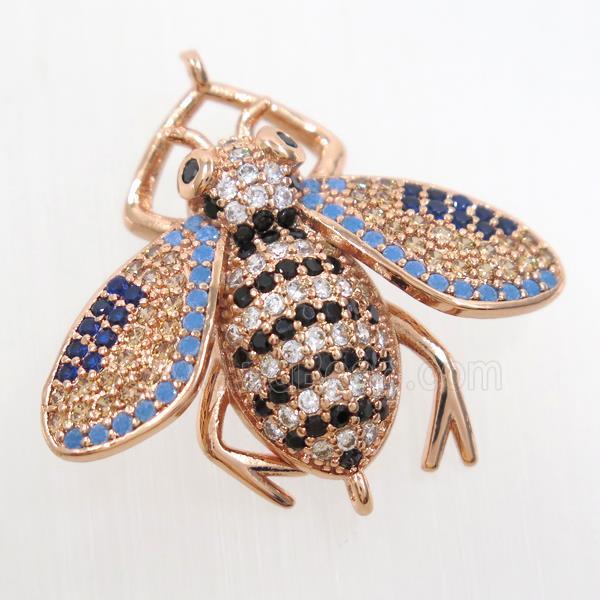 copper honeybee connector paved zircon, rose gold