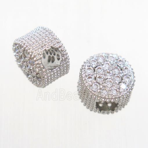 copper button beads paved zircon, platinum plated