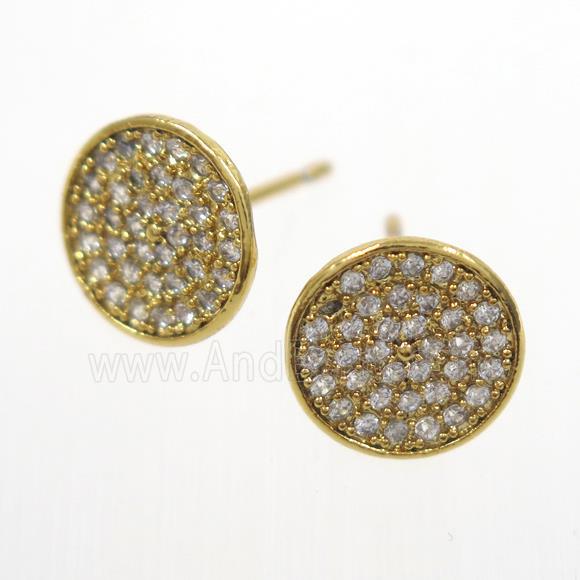 copper earring studs paved zircon, gold plated