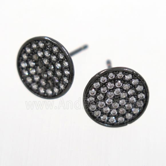 copper earring studs paved zircon, black plated