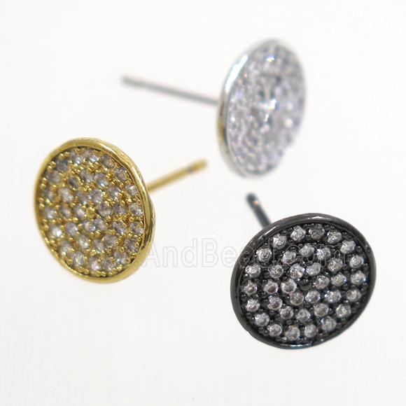 copper earring studs paved zircon, mix color