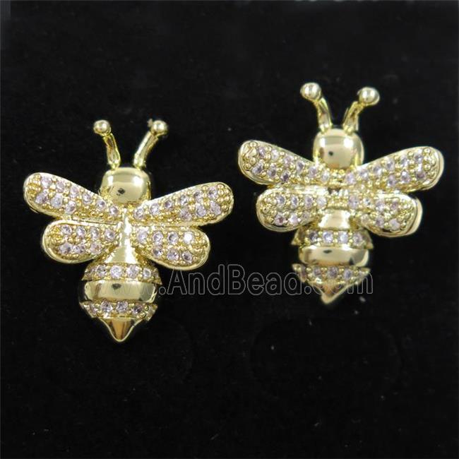 copper honeybee Earring studs paved zircon, gold plated