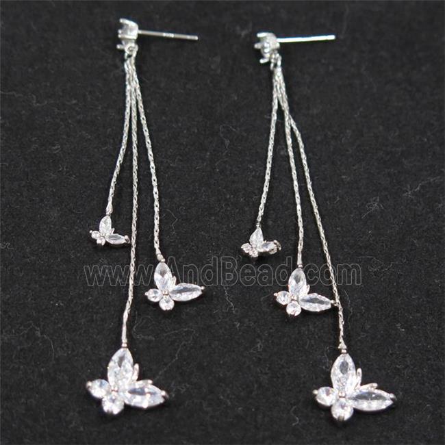 copper earring paved zircon, platinum plated