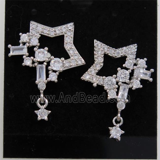 copper earring paved zircon, platinum plated