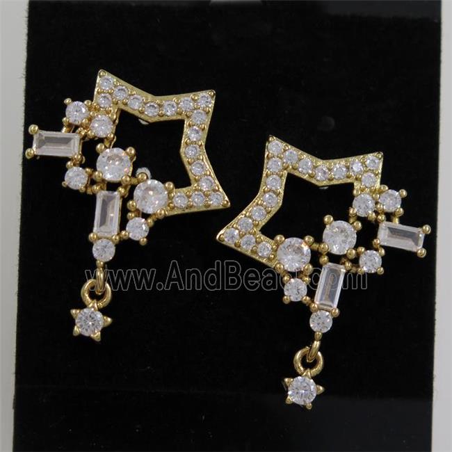 copper earring paved zircon, gold plated