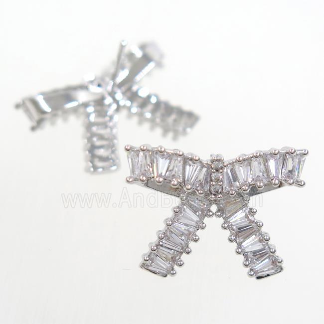 copper Earring studs paved zircon, cancer ribbons, platinum plated