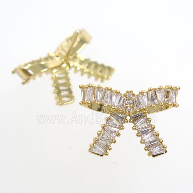 copper Earring studs paved zircon, cancer ribbons, gold plated