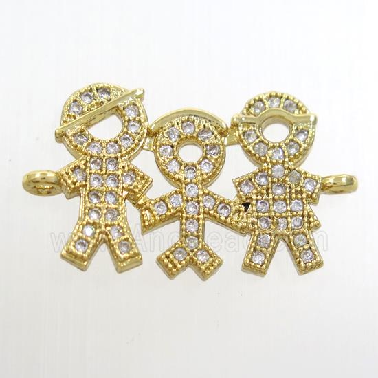 copper Family connector paved zircon, gold plated