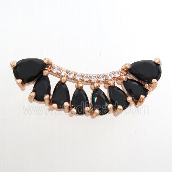 copper pendant paved black zircon, rose gold