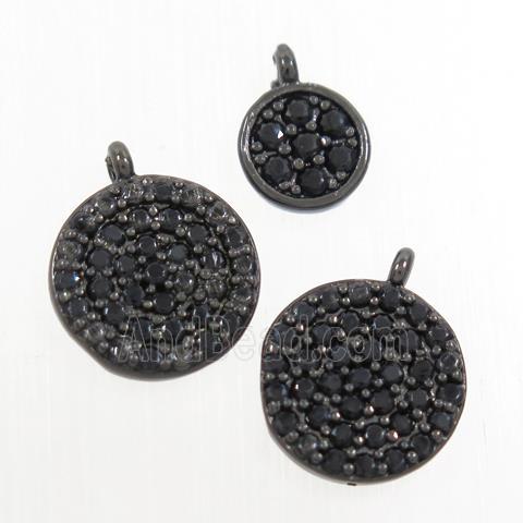 copper circle pendant paved zircon, black plated