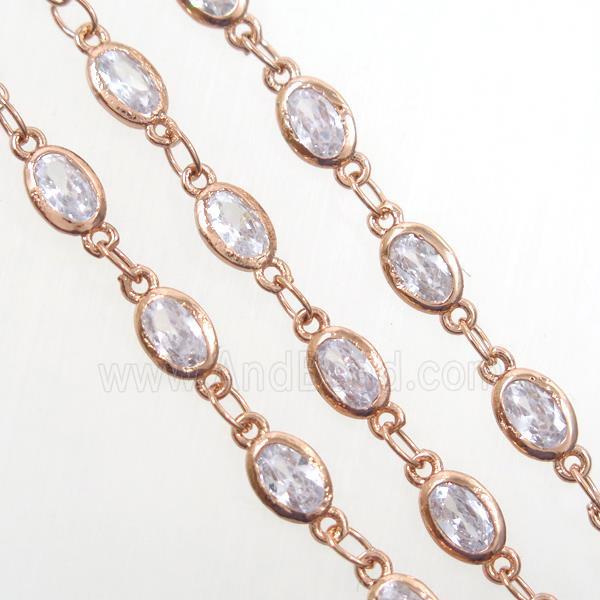 copper chain with zircon, oval, rose gold
