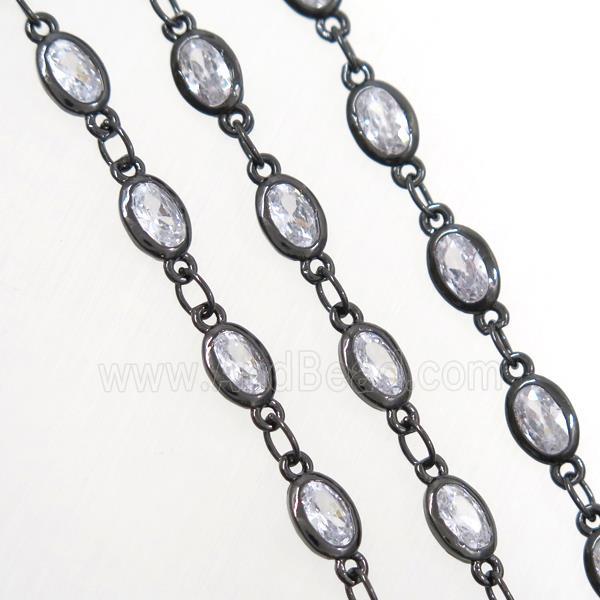 copper chain with zircon, oval, black plated