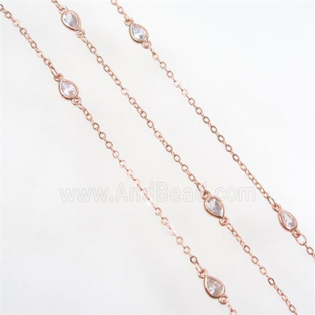 copper chain with zircon, rose gold