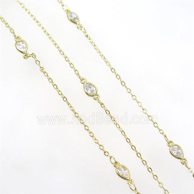 copper chain with zircon, teardrop, gold plated