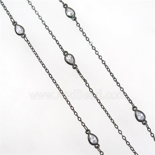 copper chain with zircon, teardrop, black plated