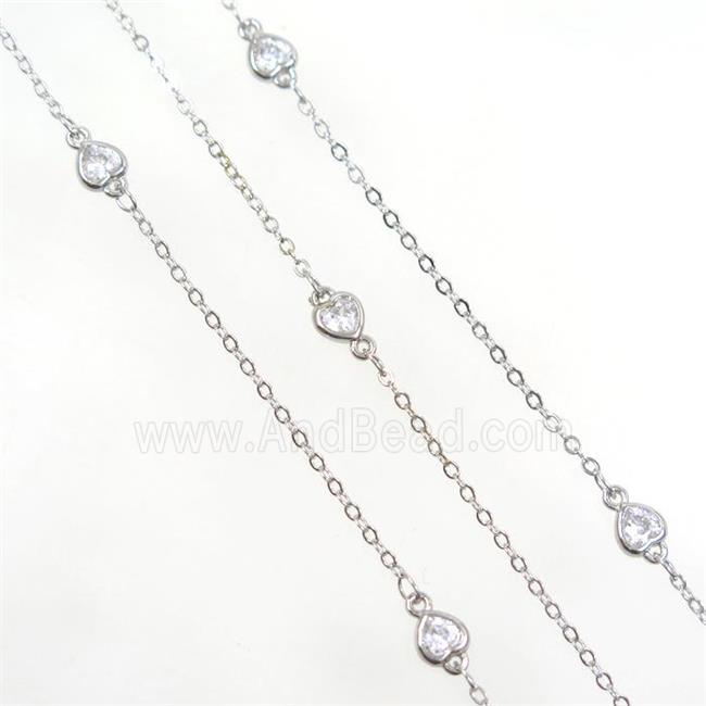 copper chain with zircon, heart, platinum plated